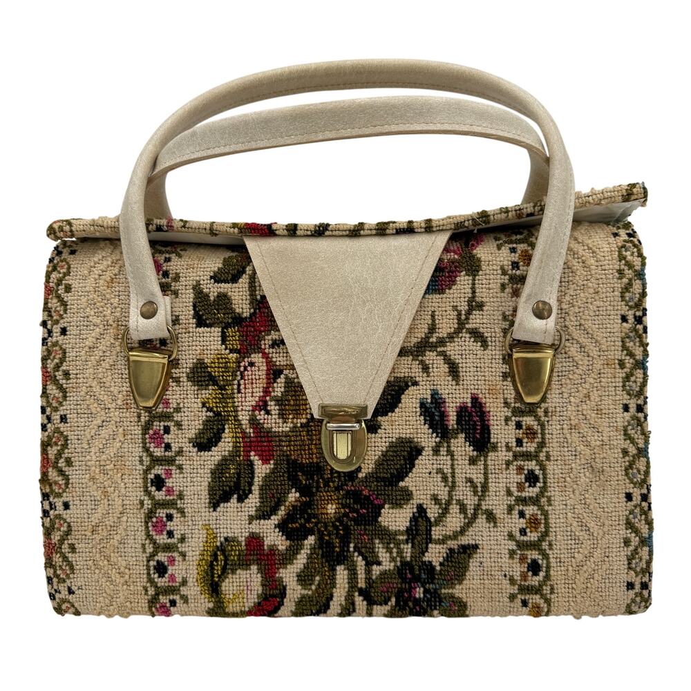 Vintage 60's Floral Needlepoint Tapestry Handbag